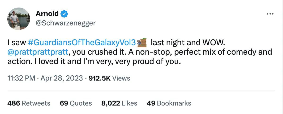 The Terminator actor tweeted about his son-in-law.