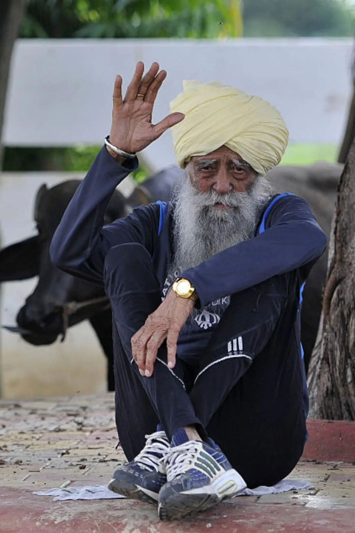 Fauja Singh started running following the death of his wife (Keshav Singh/Hindustan Times via Getty Images)