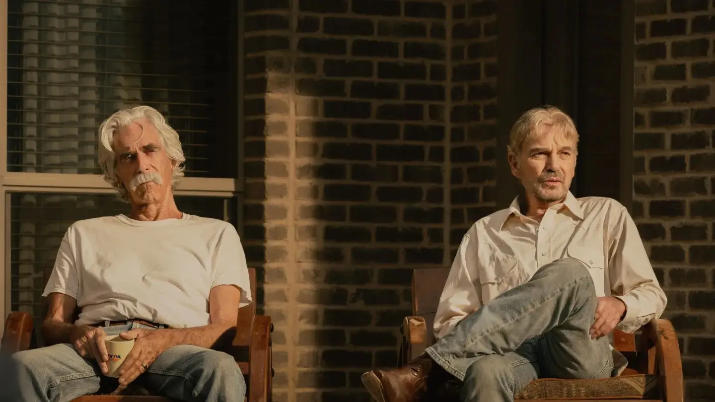 Billy Bob Thornton (pictured here with Sam Elliot, left) has shut down rumors he is leaving Landman (Emerson Miller/Paramount+)