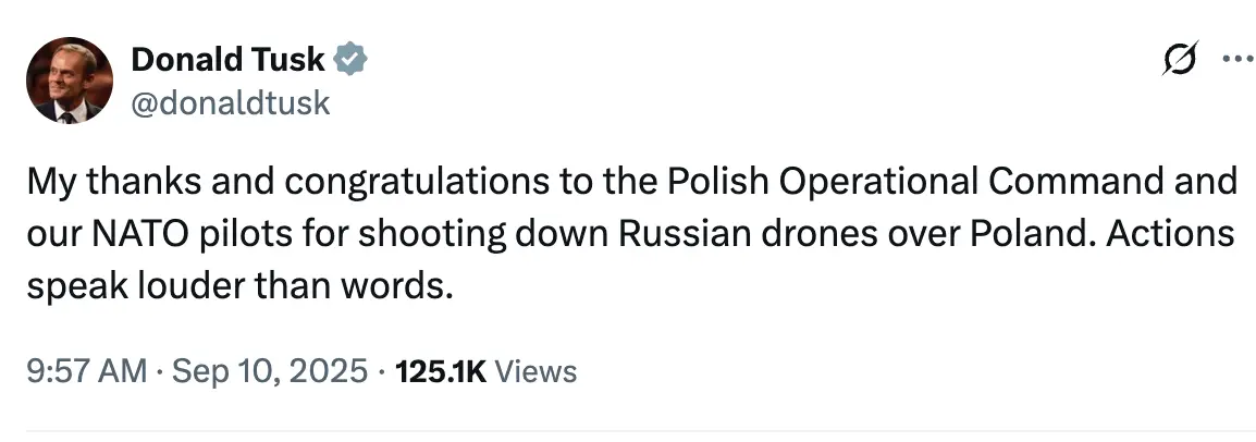 Tusk thanked NATO for stepping in (X/@donaldtusk)