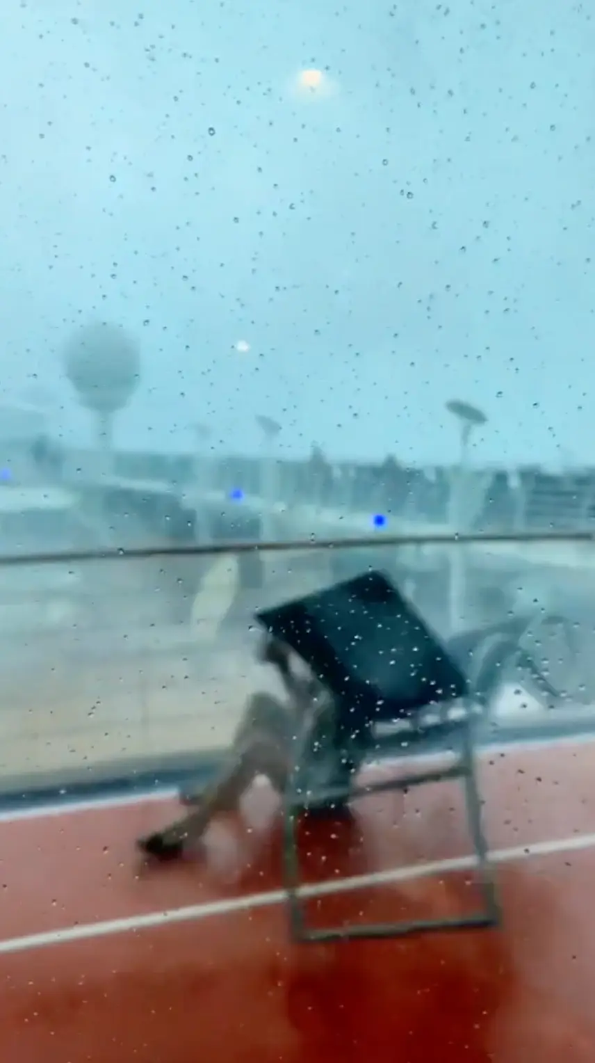 People can be seen sliding across the walkways as they clutch to the railings.