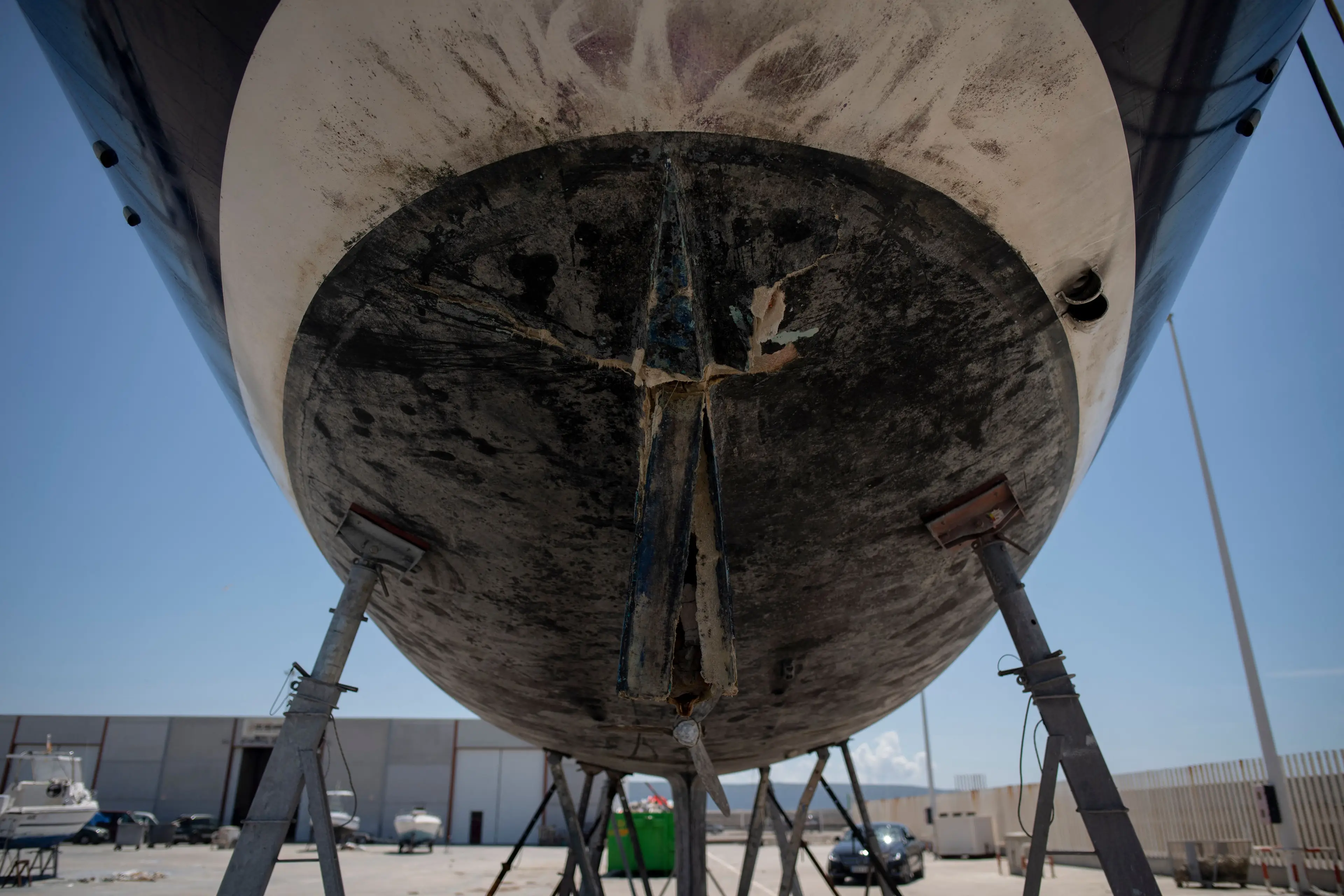 The aftermath of an orca attack on a boat which has destroyed the propellor and rudder (JORGE GUERRERO/AFP via Getty Images)