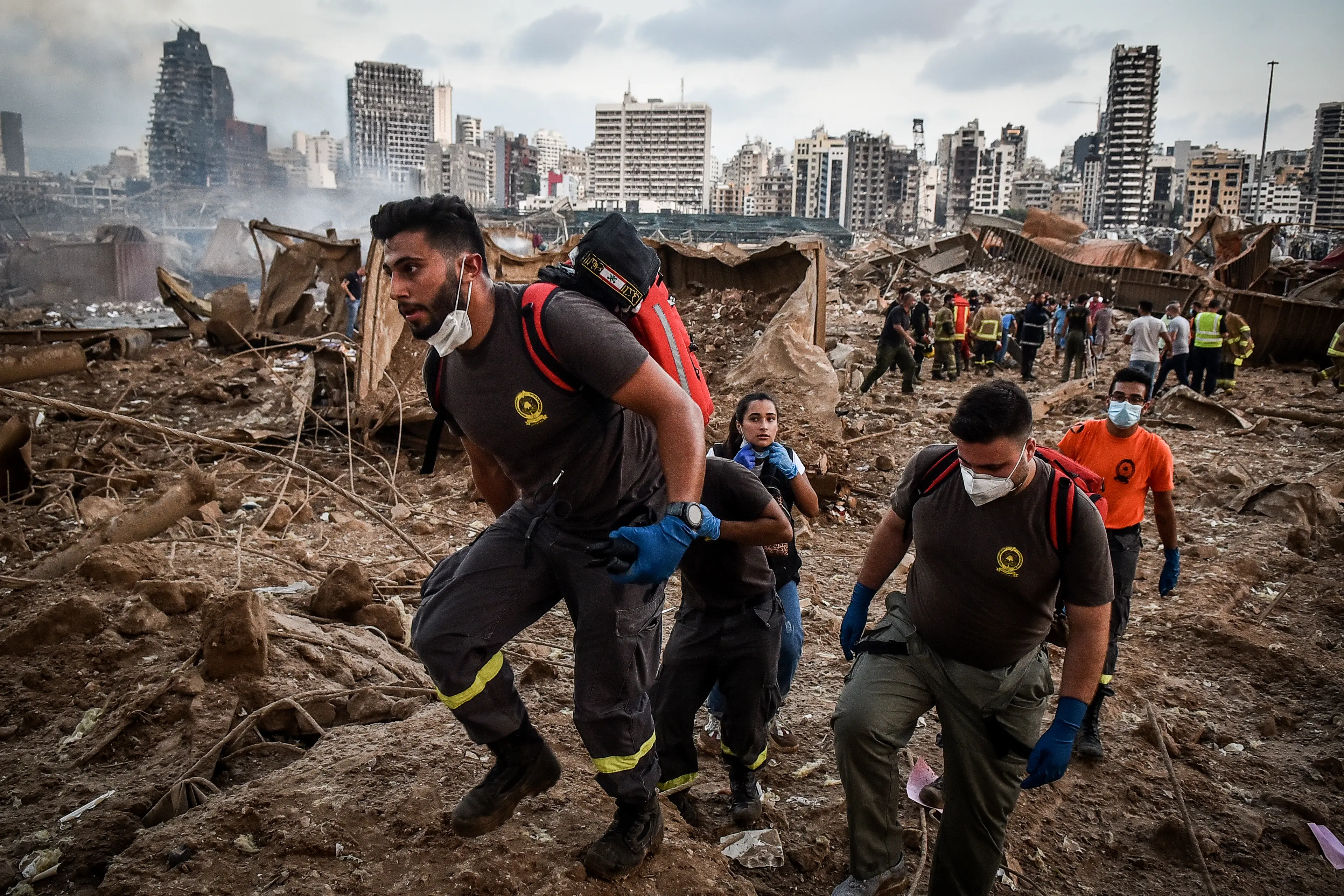 An aid team arrives at the port on August 4 not knowing if the area is safe. (Fadel Itani/NurPhoto via Getty Images)