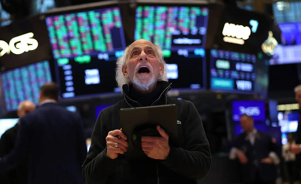 Trader Peter Michael Tuchman reacts as he works on the floor of the New York Stock Exchange at the closing bell (TIMOTHY A. CLARY/AFP via Getty Images)