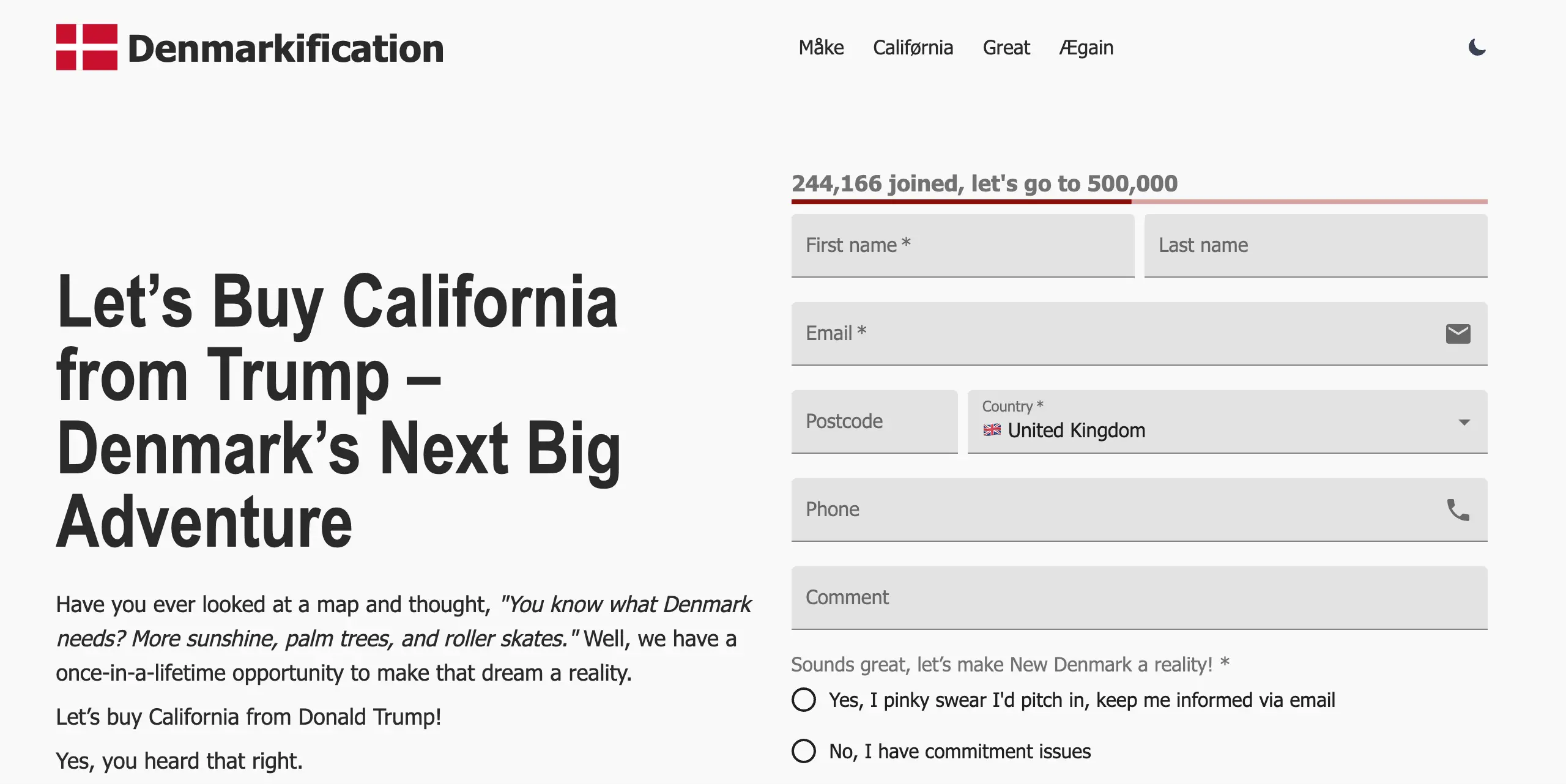 Over 240,000 people have signed the satirical petition (denmarkification.com)