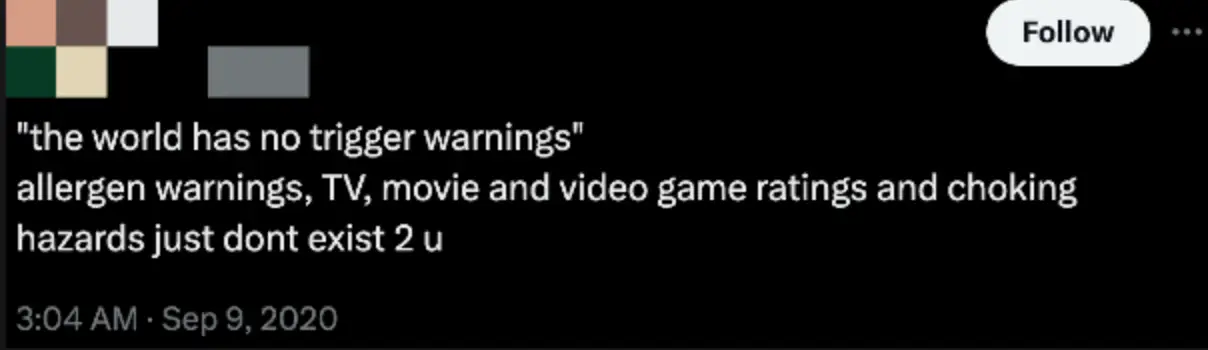 People have been calling for better and more frequent use of content warnings (X) 