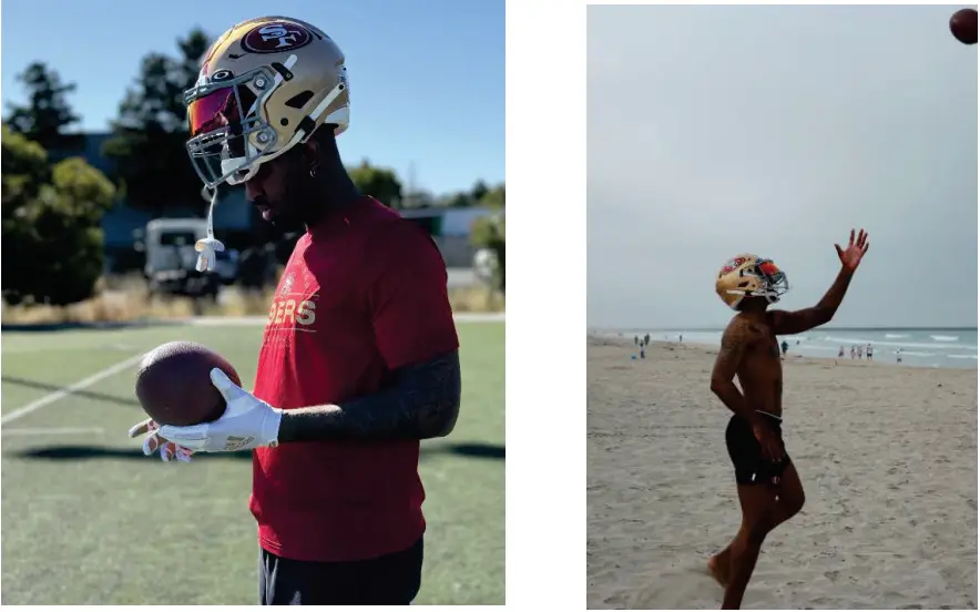 Photographs from one of Love’s iCloud accounts depicting Love practicing in 49ers gear. (FBI)
