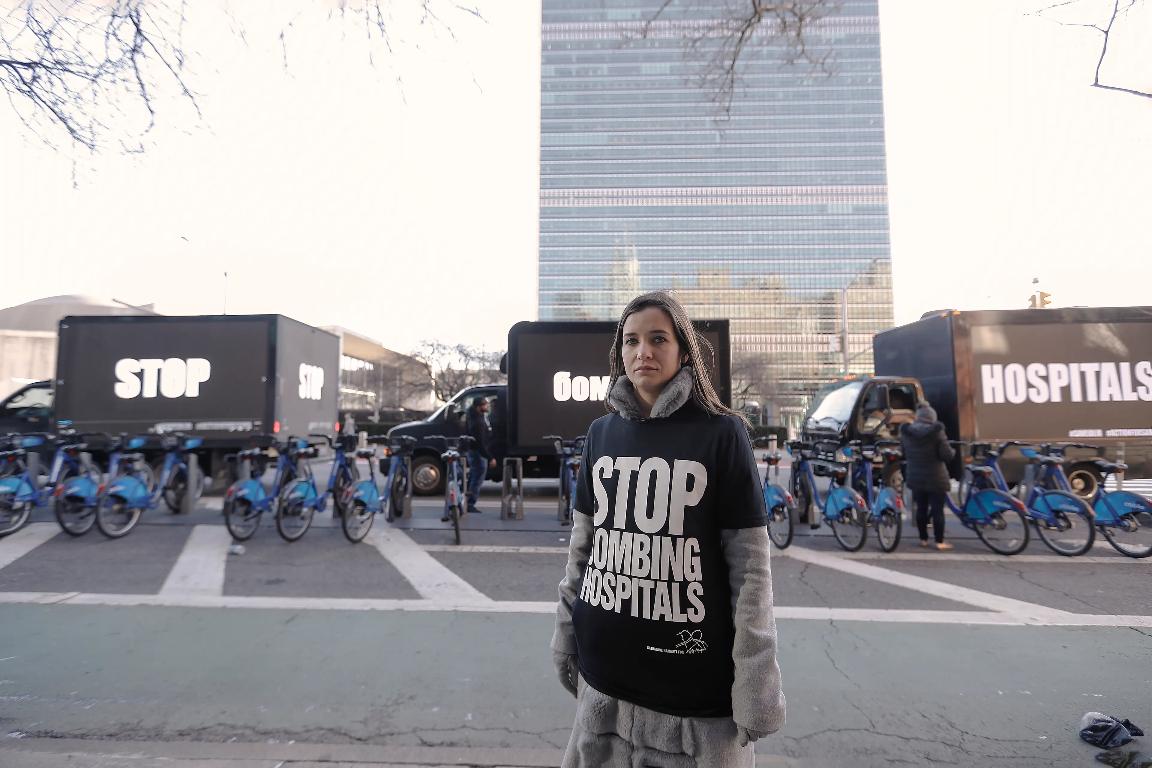 Waad attends a protest in front of the United Nations in 2020.
