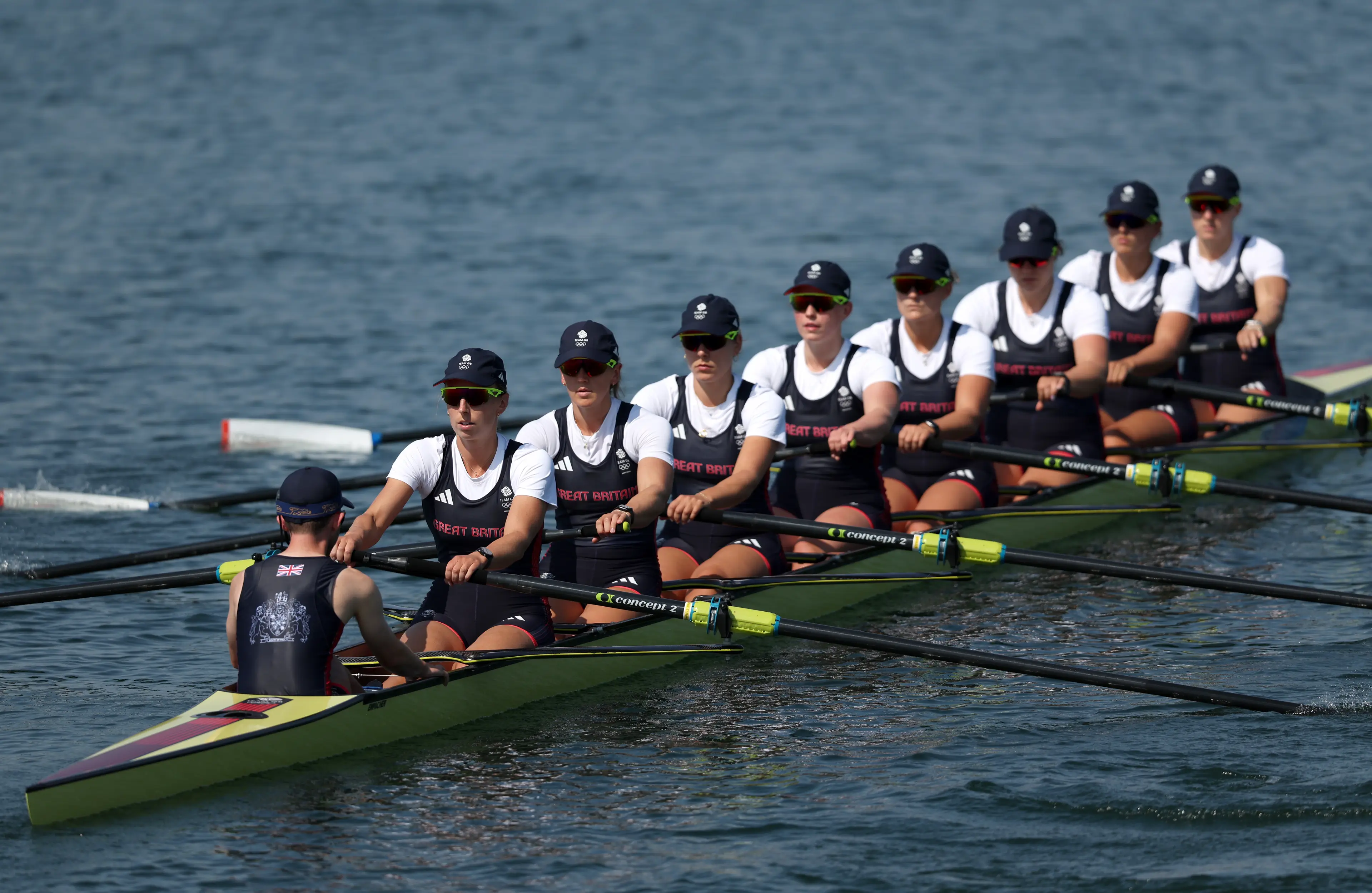 Fieldman sits in the coxswain's seat for the women's eight. (Justin Setterfield/Getty Images)