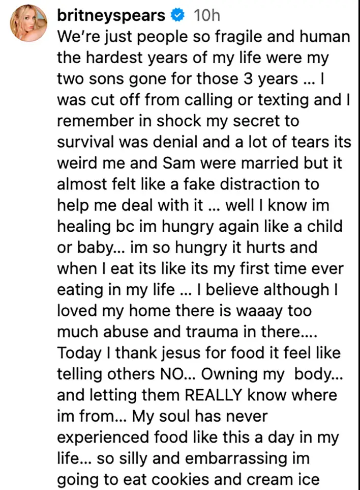 Britney made a candid admission in a now-deleted Instagram caption (britneyspears/Instagram)