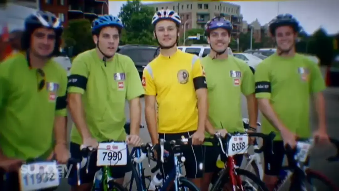 Sam (center) before he became paralyzed (TheProjectTV)