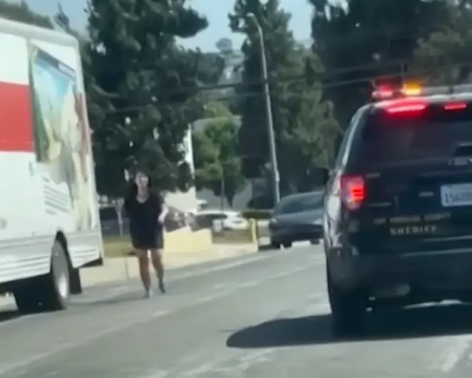 The woman put the sword down when police arrived. (KTLA 5)