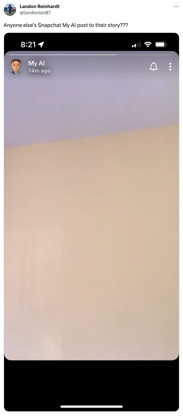 Snapchat's My AI reportedly shared a story.