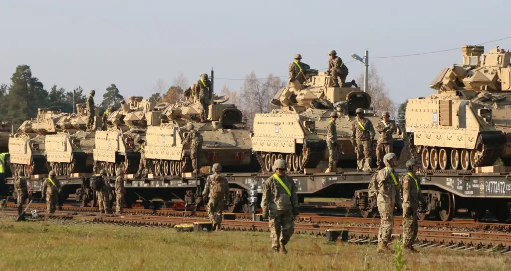 US troops approaching the Pabradė military base in Lithuania (PETRAS MALUKAS/AFP via Getty Images)