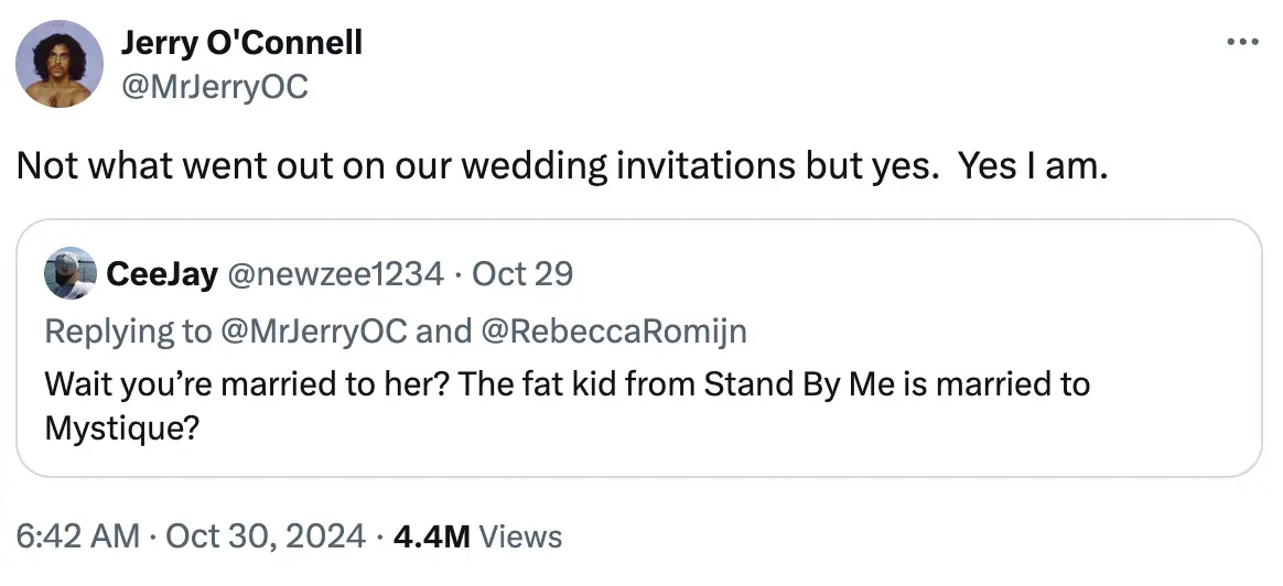 O'Connell and Rebecca Romijn continue to surprise people (X/@MrJerryOC)