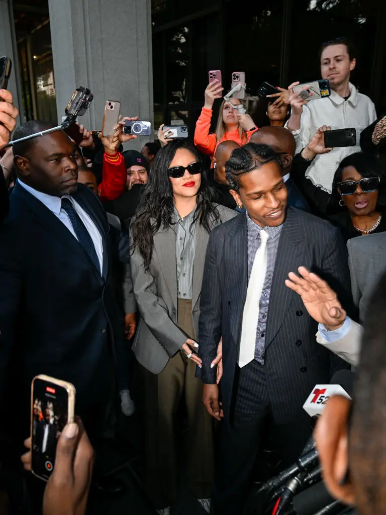 Rihanna and A$AP Rocky seen leaving the court after his non-guilty verdict (DUTCH/Bauer-Griffin/GC Images)