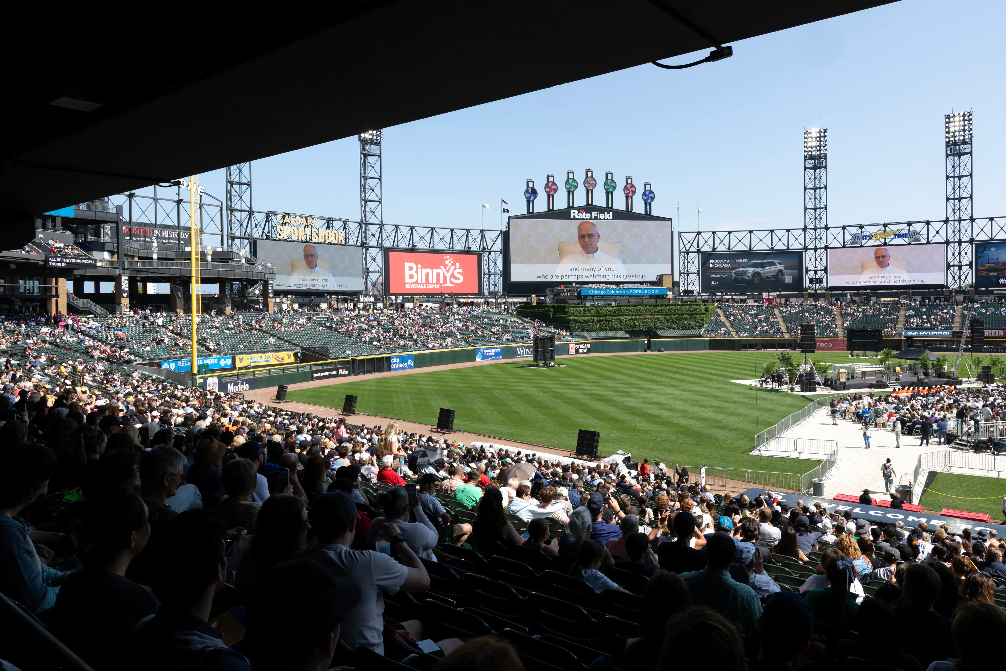 Pope Leo is such a Chicagoan he has even held mass at Rate Field, the home of the White Sox (Scott Olson/Getty Images)
