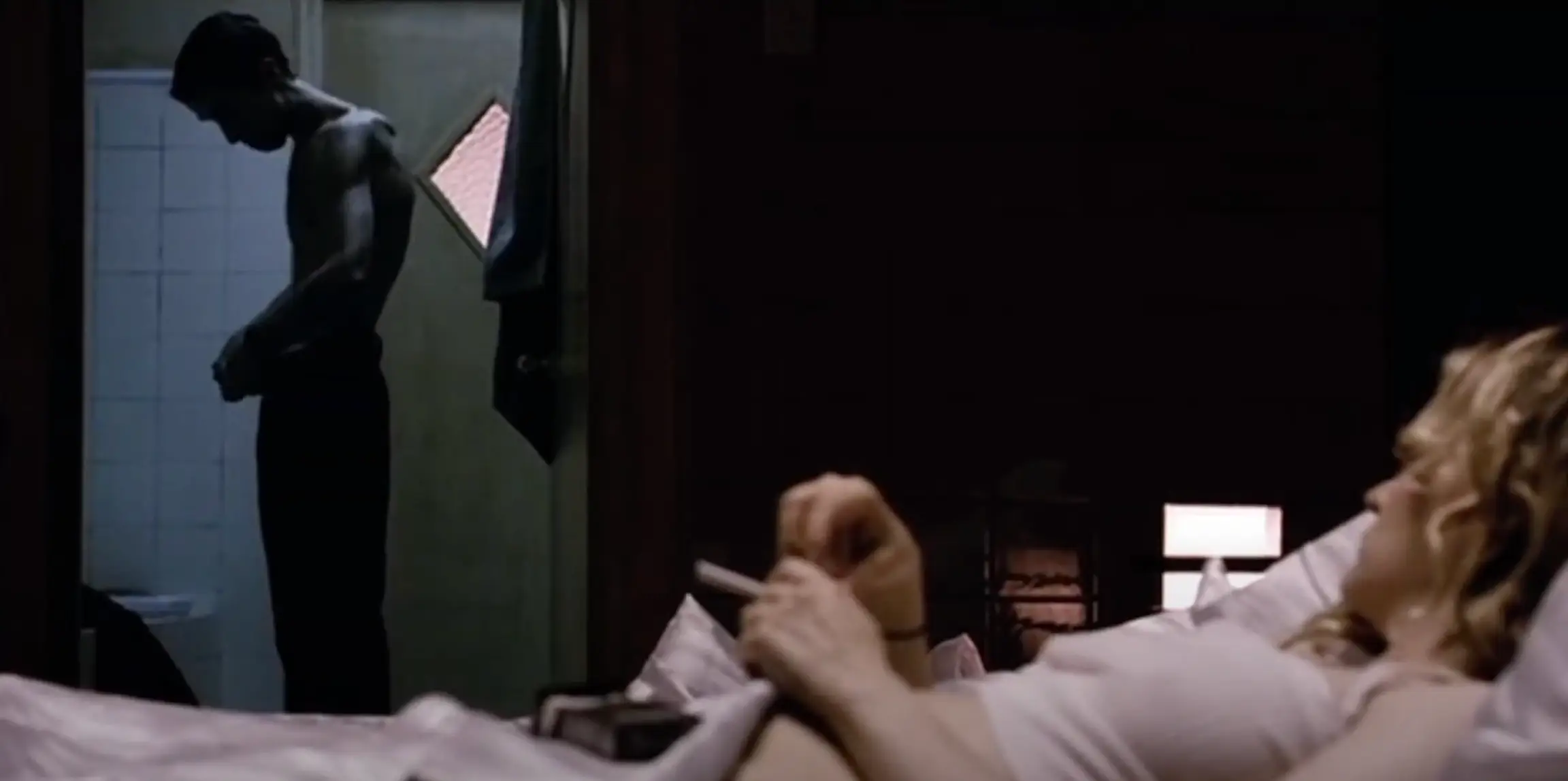 Christian Bale shows off his emaciated body in The Machinist. (Paramount+)