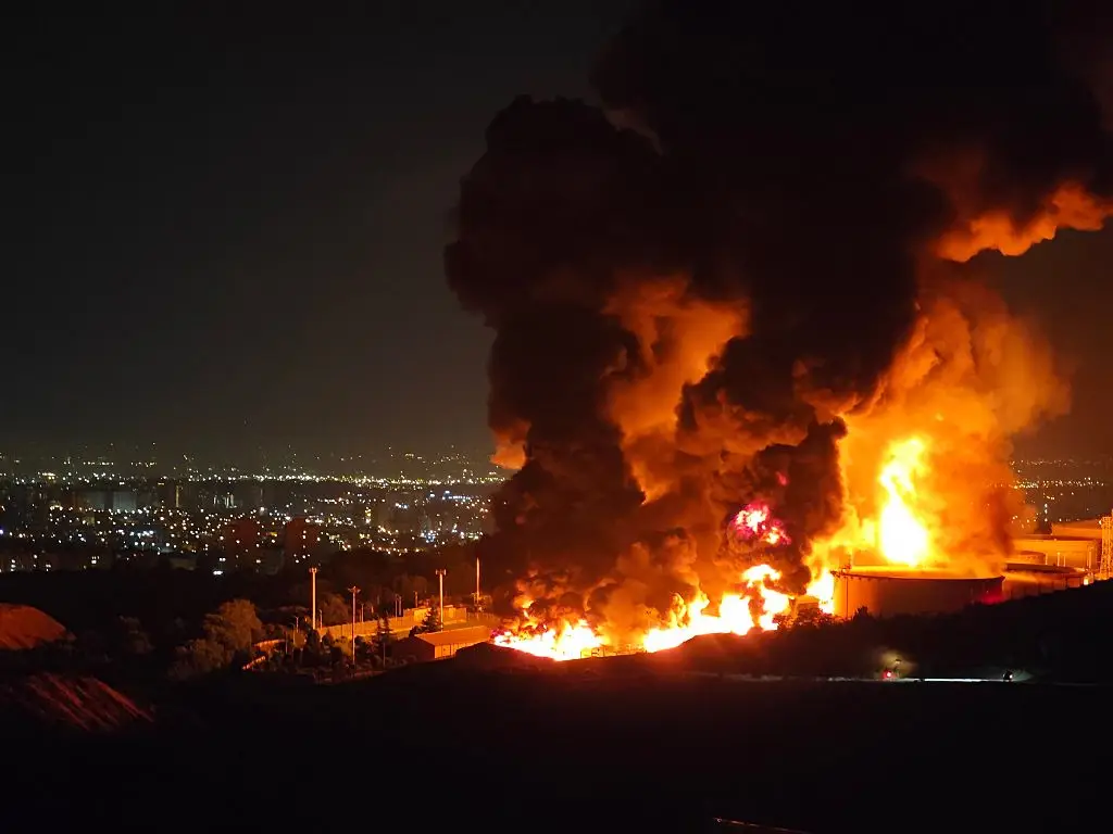 An Israeli attack on the Shahran oil depot on June 15, 2025 in Tehran, Iran (Stringer/Getty Images)