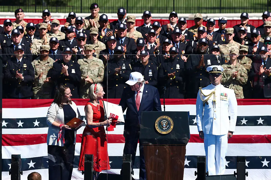 The event was organized by the Tunnel to Towers Foundation, which has transported a recovered World Trade Center steel beam to sites including Mount Rushmore. (Photo by Finn Gomez/Getty Images)