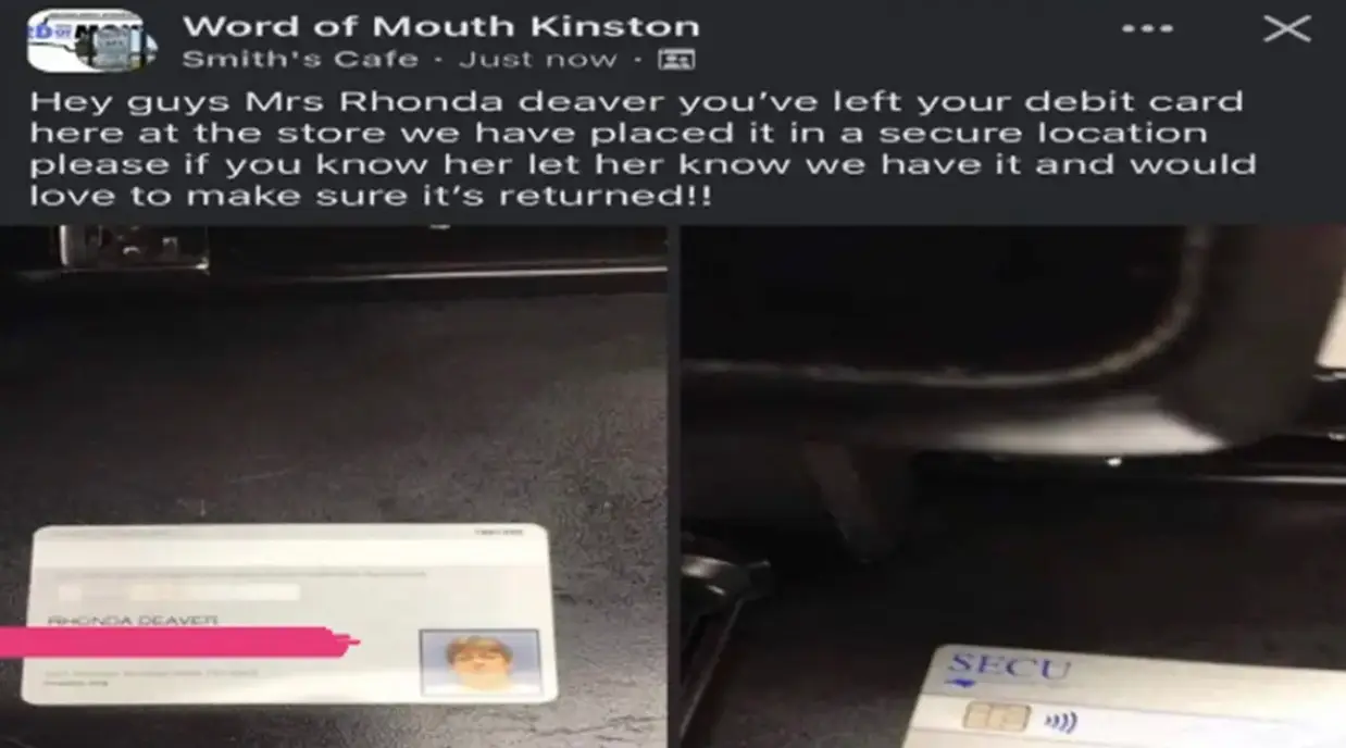 The employee uploaded pictures of the customer's card to Facebook (Facebook/ WSAZ)