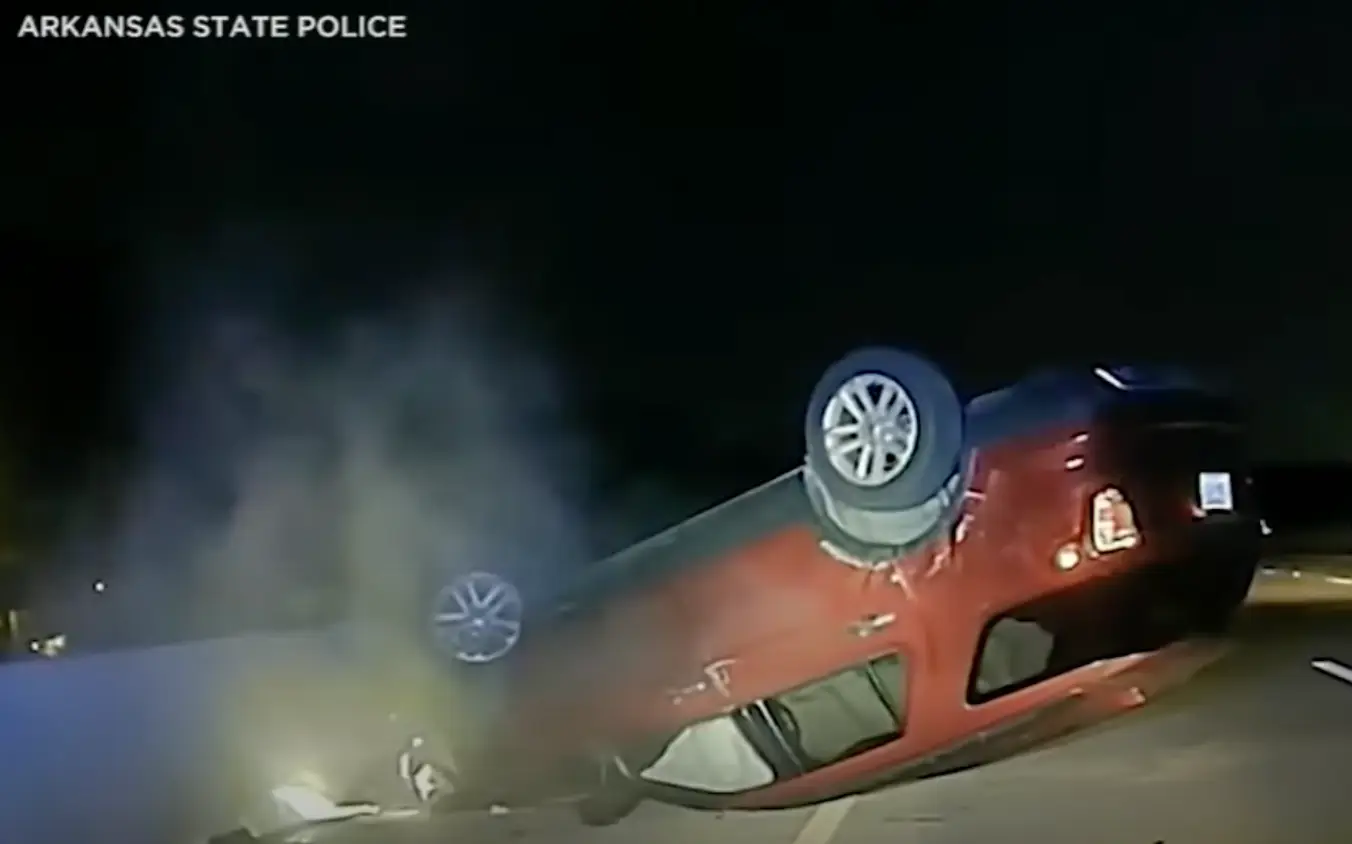 The car ended up flipped over (Arkansas State Police)