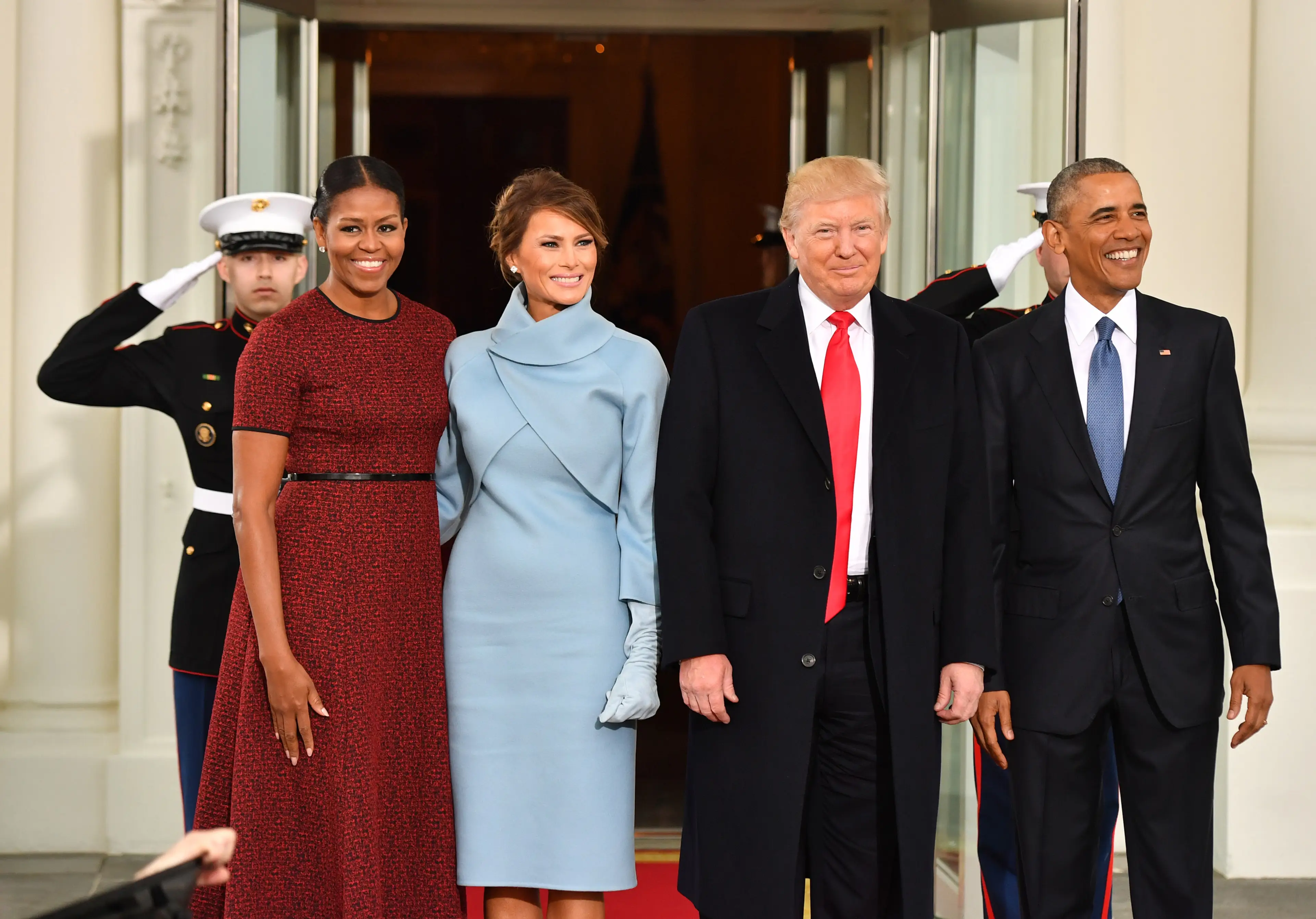 Michelle and Barack Obama pictured with Melania and Donald Trump in January 2017 (Kevin Dietsch/Pool via Bloomberg)