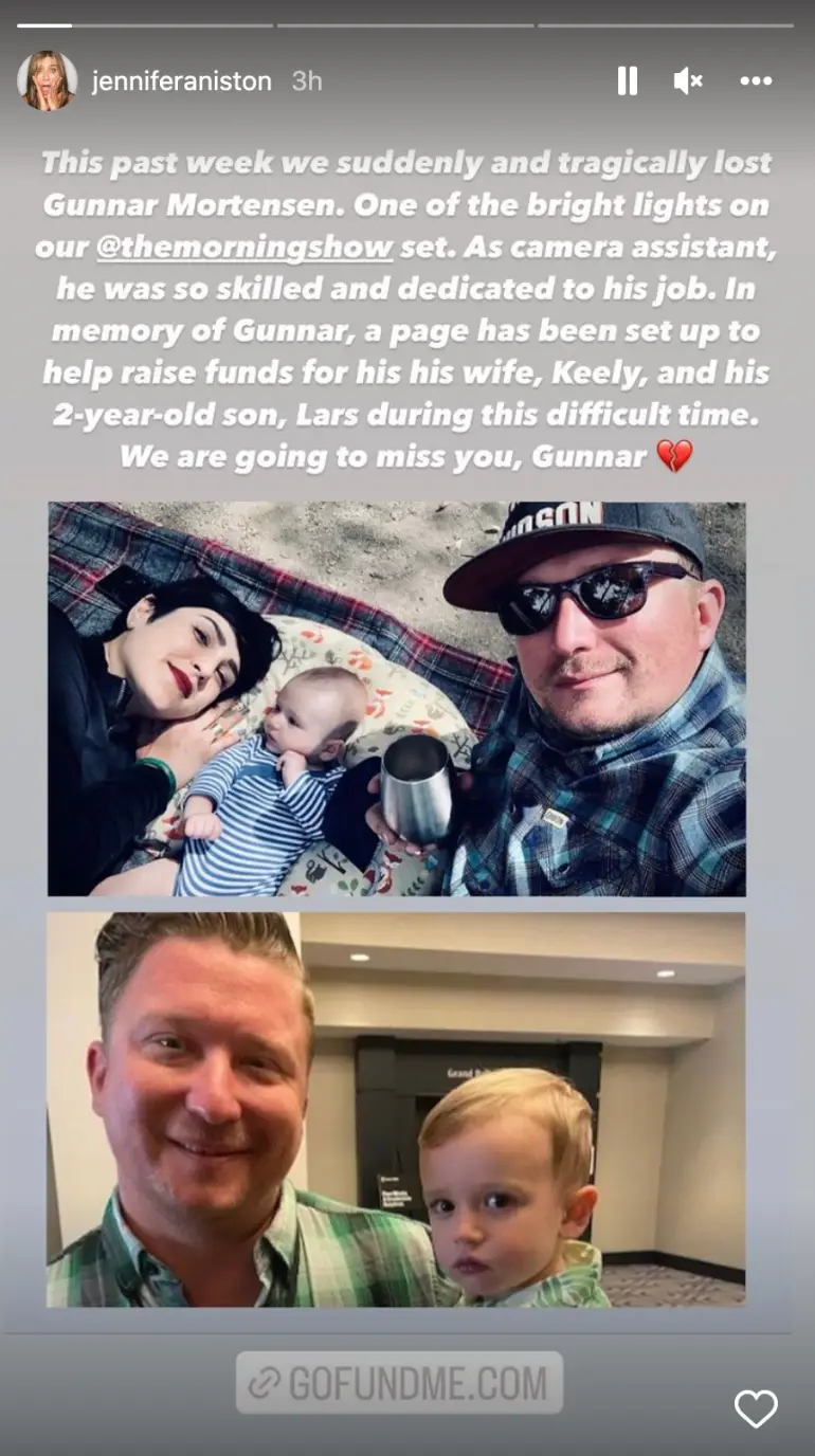 Jennifer Aniston paid tribute to her colleague on Instagram.