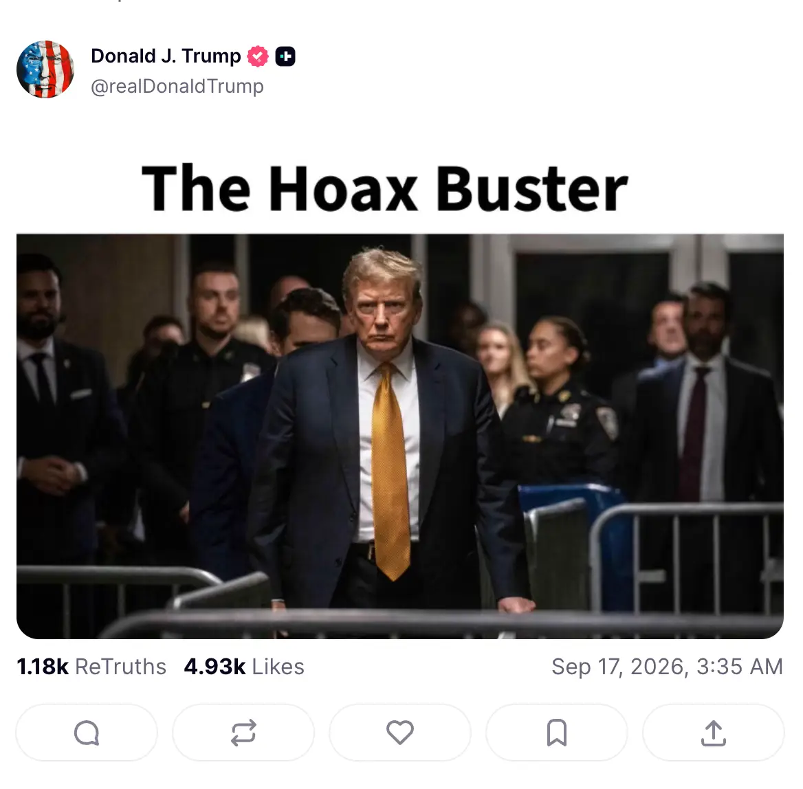 Donald Trump posted a cryptic message after the AI photos circulated online (Donald Trump/Truth Social)