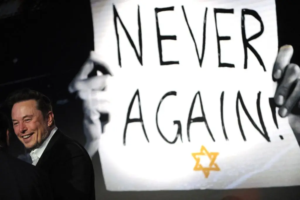 Elon Musk attended a symposium on 'Antisemitism Online' during the European Jewish Association conference in Krakow, in January las year (BARTOSZ SIEDLIK/AFP via Getty Images)