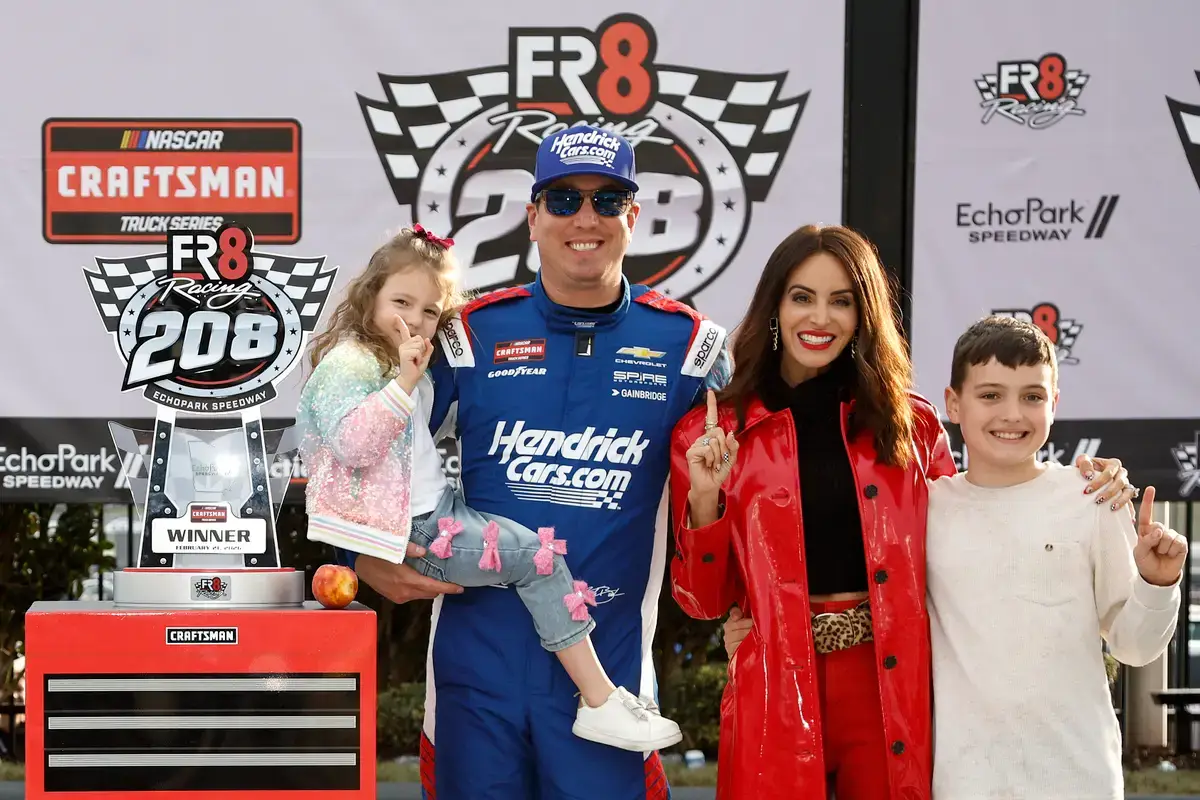 Kyle Busch with daughter Lennix Busch, son Brexton Busch, and wife Samantha Busch (Sean Gardner/Getty Images)