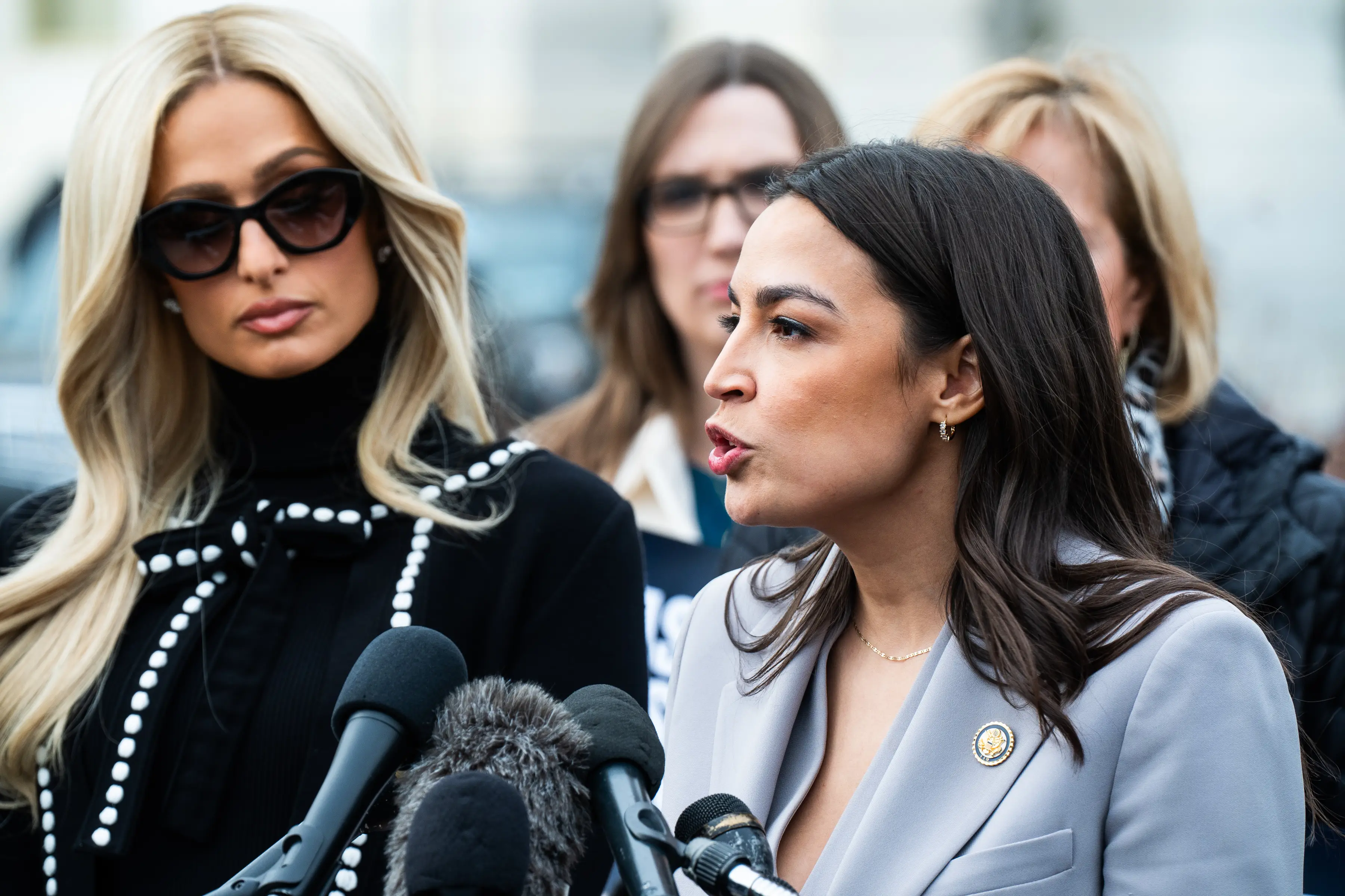 Paris Hilton and Alexandria Ocasio-Cortez started a campaign to criminalize deepfakes in January (Demetrius Freeman/The Washington Post via Getty Images)