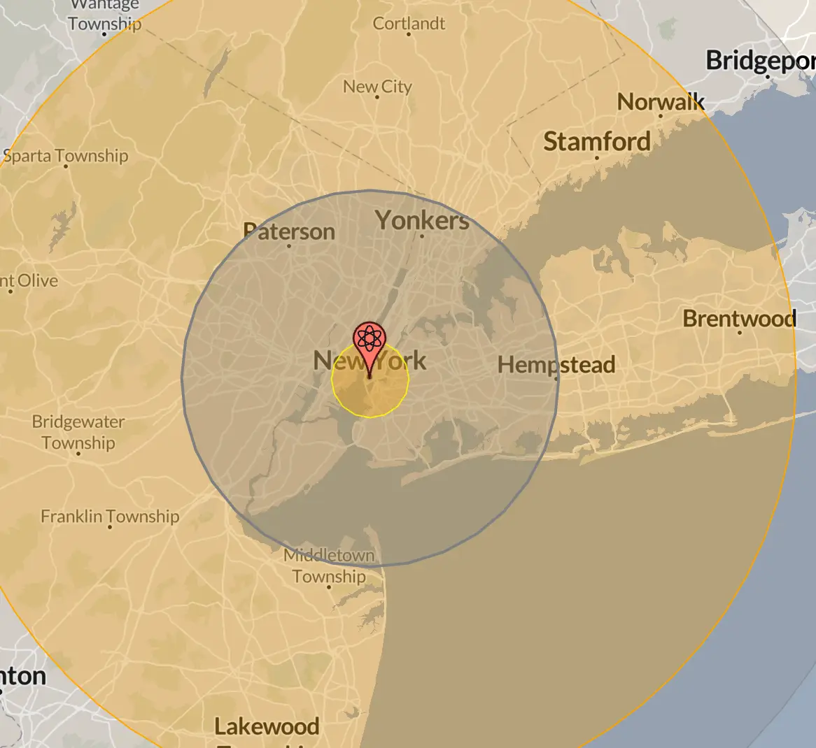 The massive devastation USSR's largest nuclear bomb would have on New York (Nukemap)