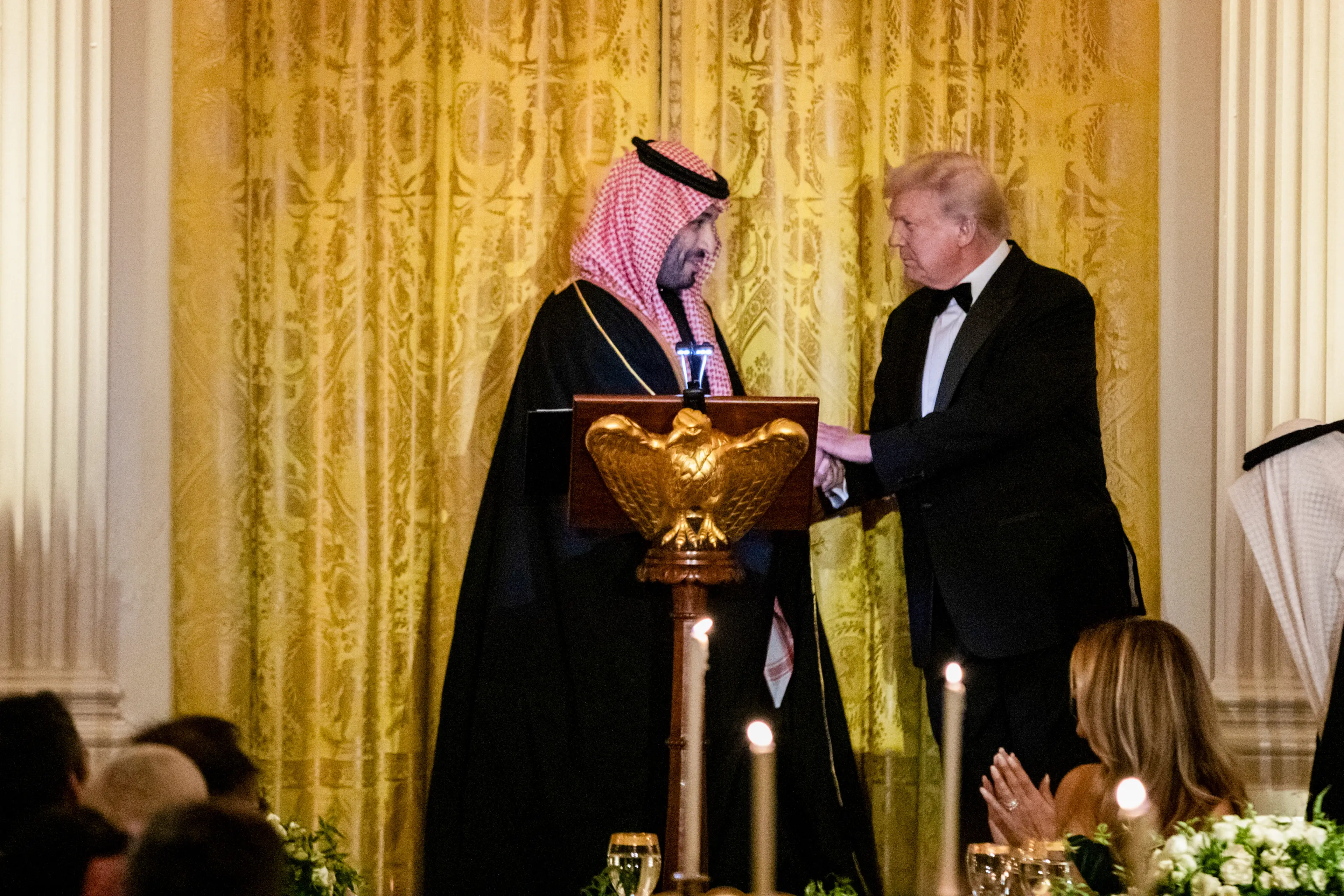 Donald Trump hosted a state dinner for Mohammed bin Salman, Saudi Arabia's crown prince (Anna Rose Layden/Politico/Bloomberg via Getty Images)