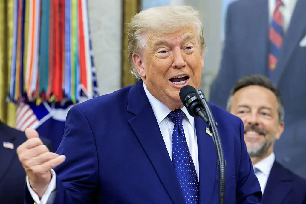 President Donald Trump lobbied FIFA to lift Folarin Balogun's red-card ban, sparking fierce global backlash over political interference (Shawn Thew/EPA/Bloomberg via Getty Images)