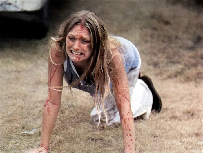 Marilyn Burns had to cut her own finger when the fake blood tube failed (Bryanston Distributing)