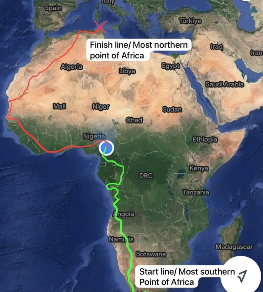 Russell is approaching Nigeria after nearly six months of running.