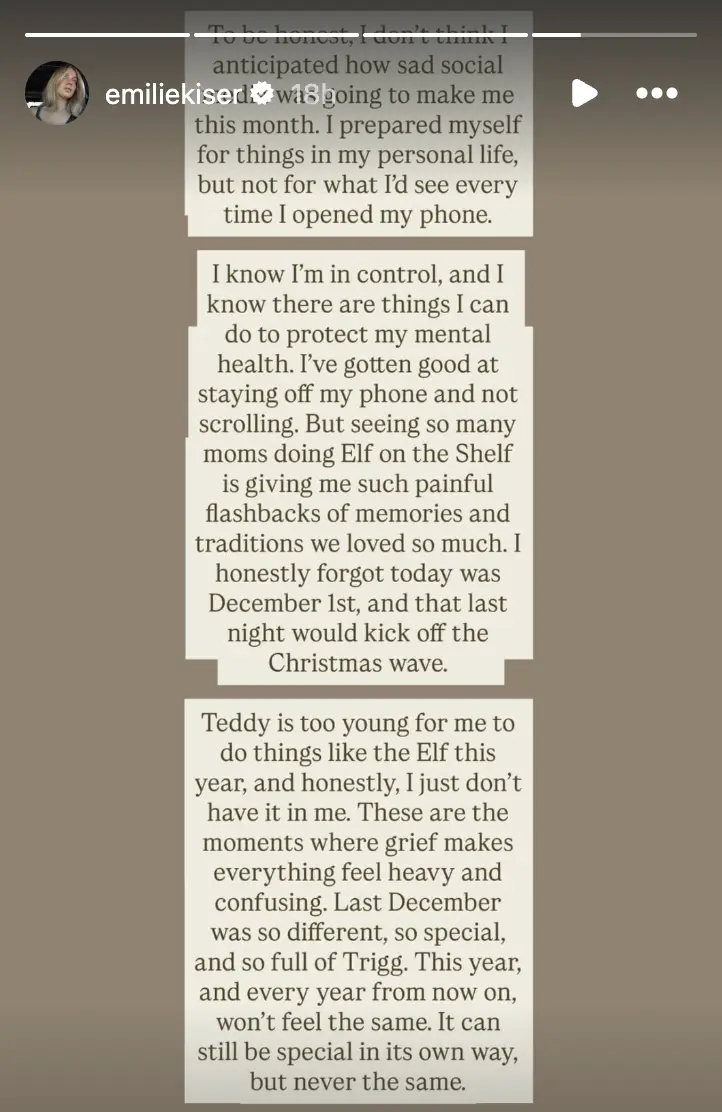 Kiser shared an update on her grief (Instagram/@emiliekiser)