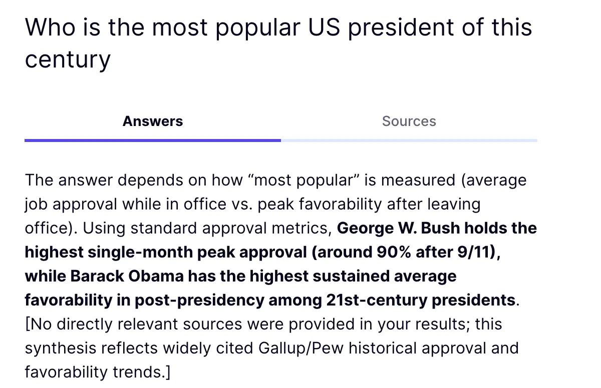 The Truth Social chatbot has seemingly turned against Donald Trump (Truth Search)