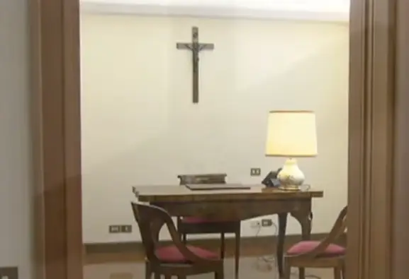 He had very few furnishings or decorations (YouTube/CNN/Vatican TV)
