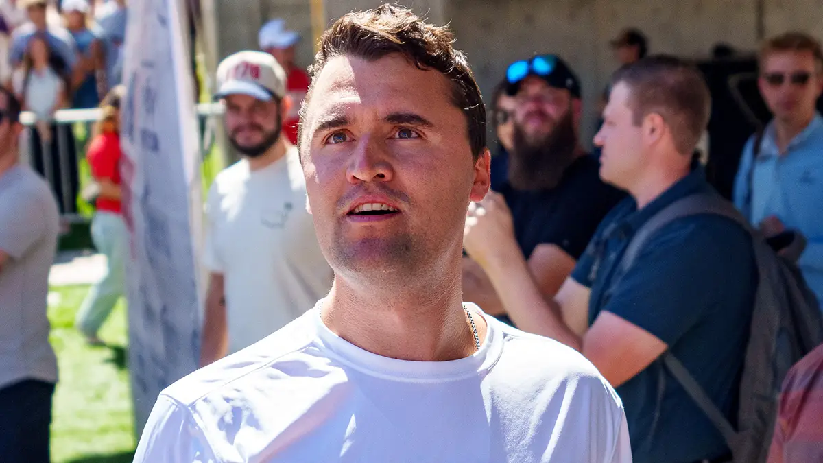 Kirk was speaking about gun violence and mass shootings when he was shot (Trent Nelson/The Salt Lake Tribune/Getty Images)