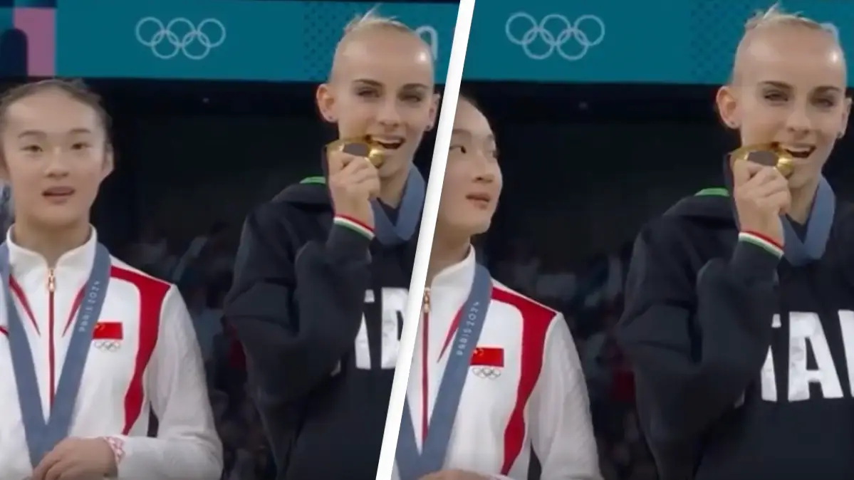 Gymnast's reaction to rivals biting their Olympic medals is warming people's hearts