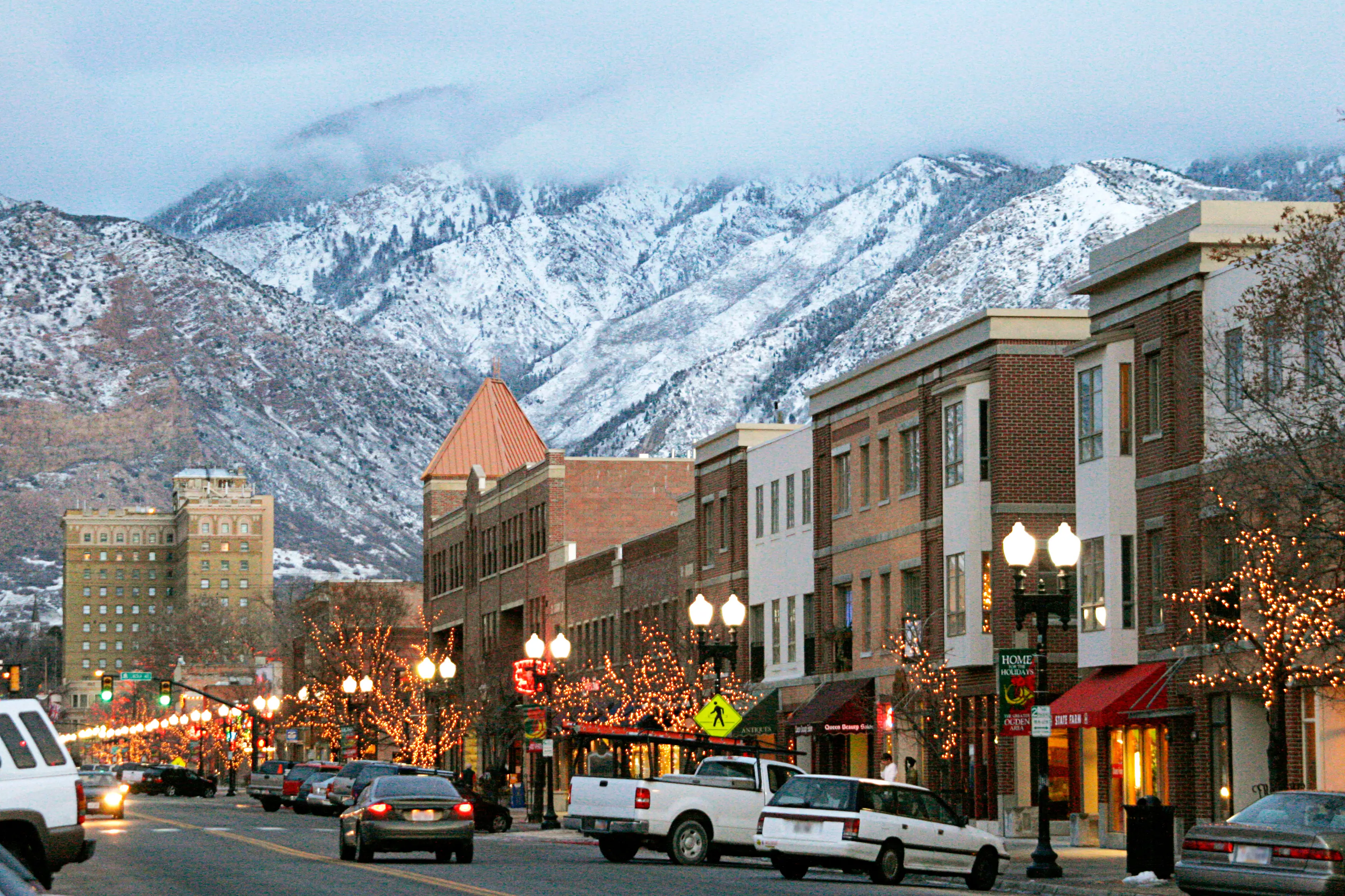 The hotel visible in the background on 25th Street in Ogden.