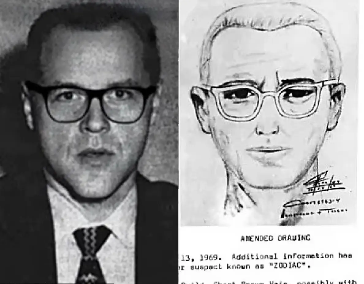 An enhanced image of Marvin Margolis and a sketch of the Zodiac killer  (San Francisco Police Department)