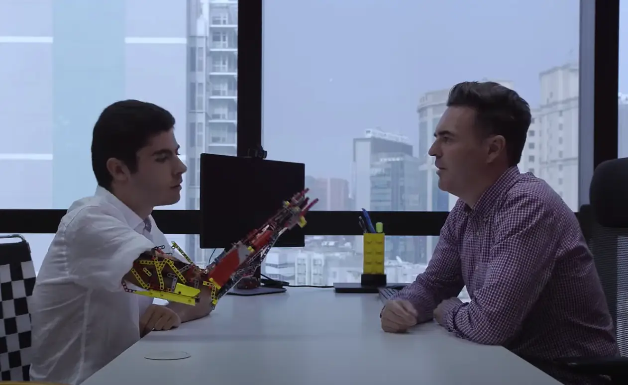 David Aguilar with one of his Lego prosthetic creations.