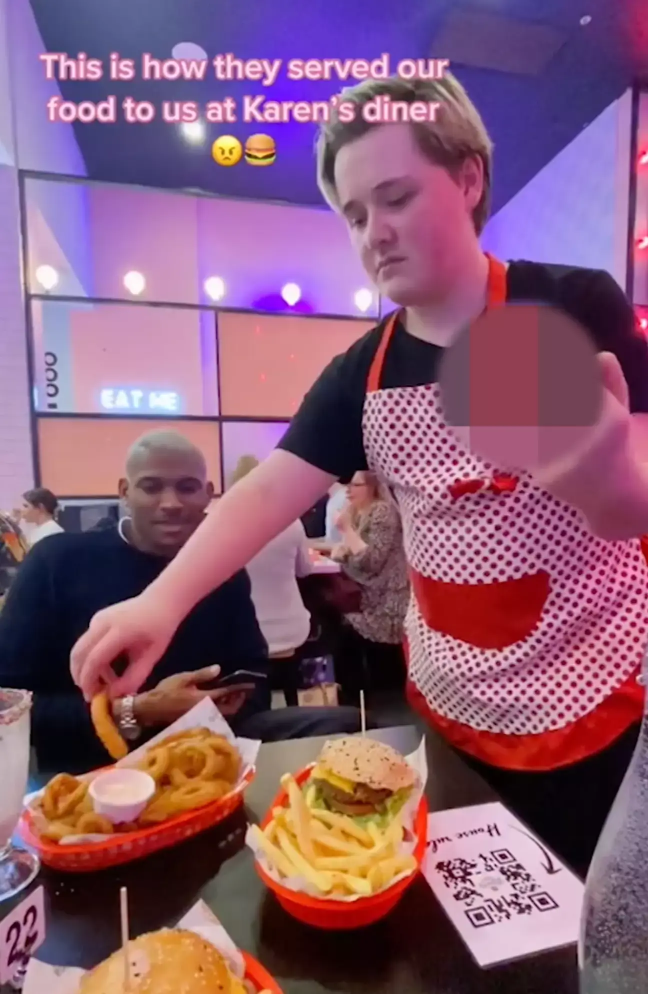 The member of staff even ate some of the customer's food.