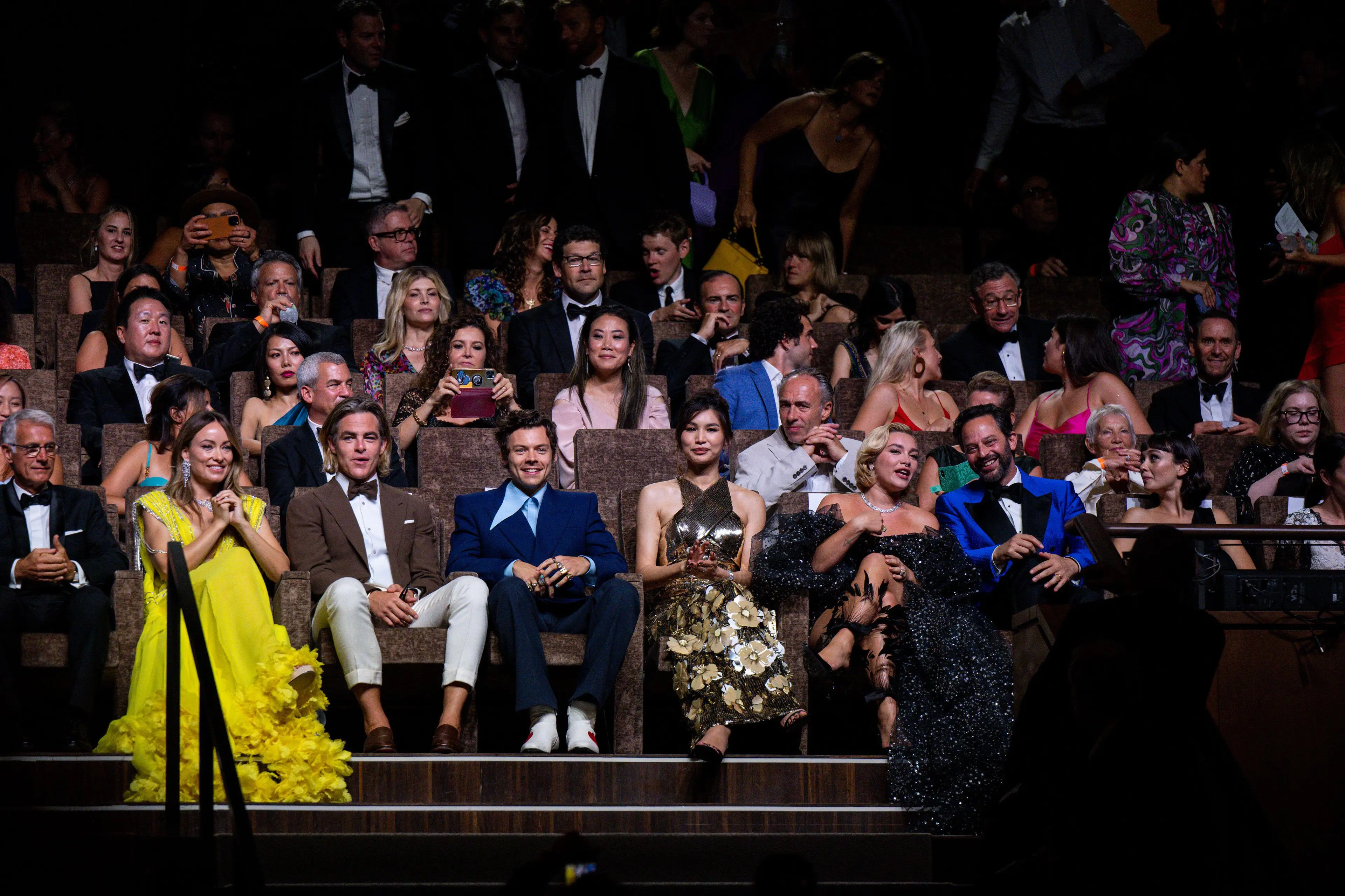 Chris Pine and Harry Styles sat next to each other at the premiere of Don't Worry Darling last September.