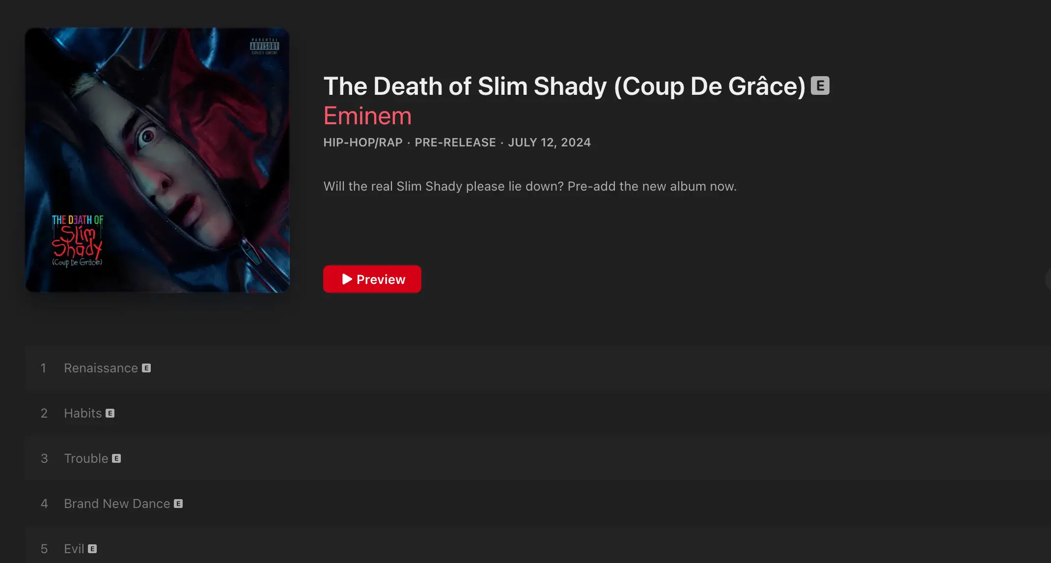 The Death Of Slim Shady tracklist (Apple Music)