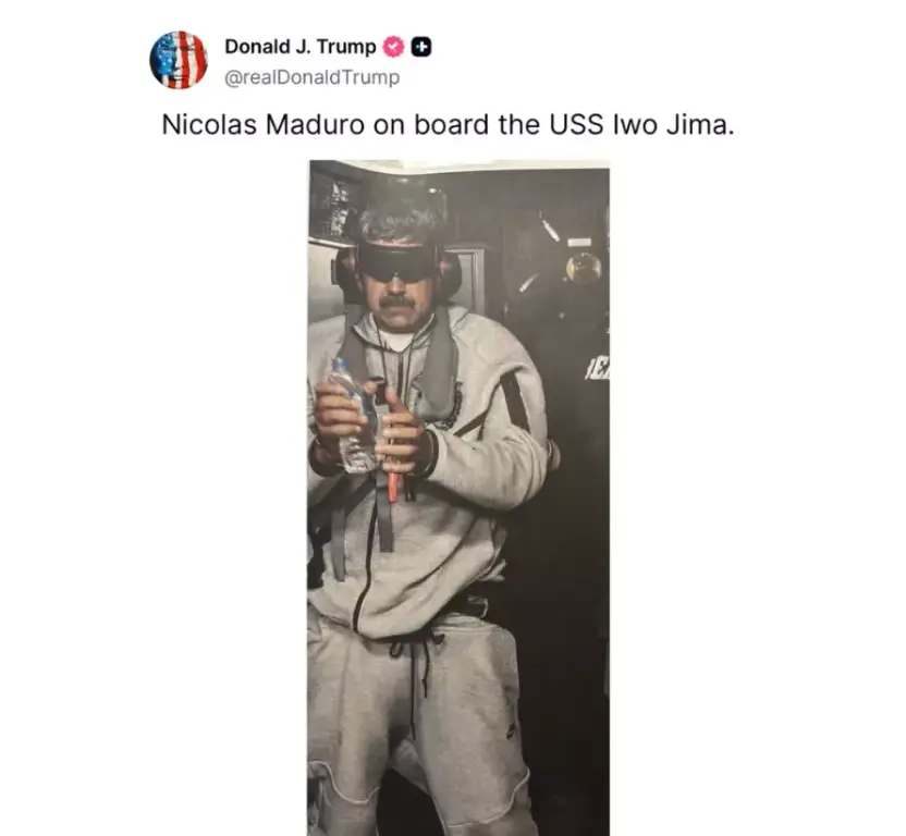 Trump shared this image on his social media after announcing Maduro had been captured (Truth Social/Donald Trump)