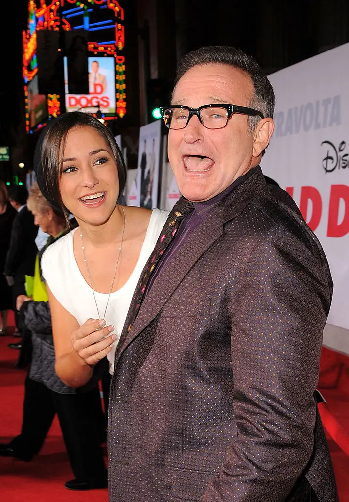 Zelda, pictured with her dad Robin Williams back in 2009, slammed the trend which sees fans put a celebrities face into AI software to make them speak and move (Michael Caulfield/WireImage)